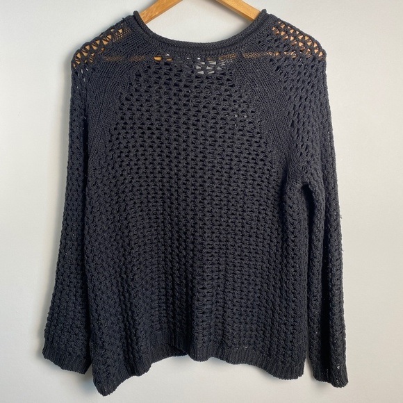 H&M Womens Black Loose Cable Knit Long Sleeve Popover Sweater Medium See-Through - Picture 6 of 15